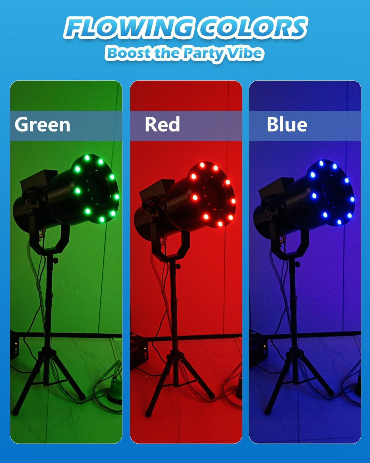 Multi-scene LED nozzle cycling green, red and blue