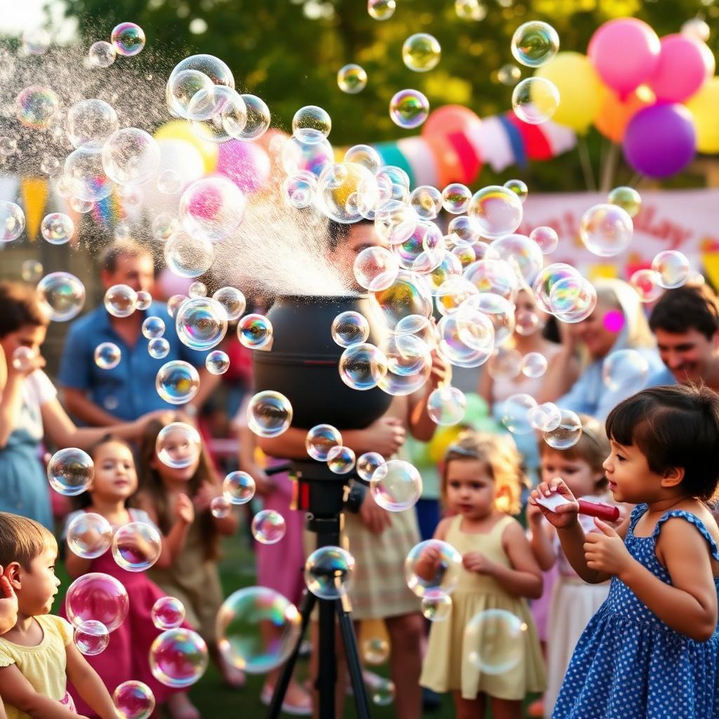 Bubble machine at a colorful birthday party