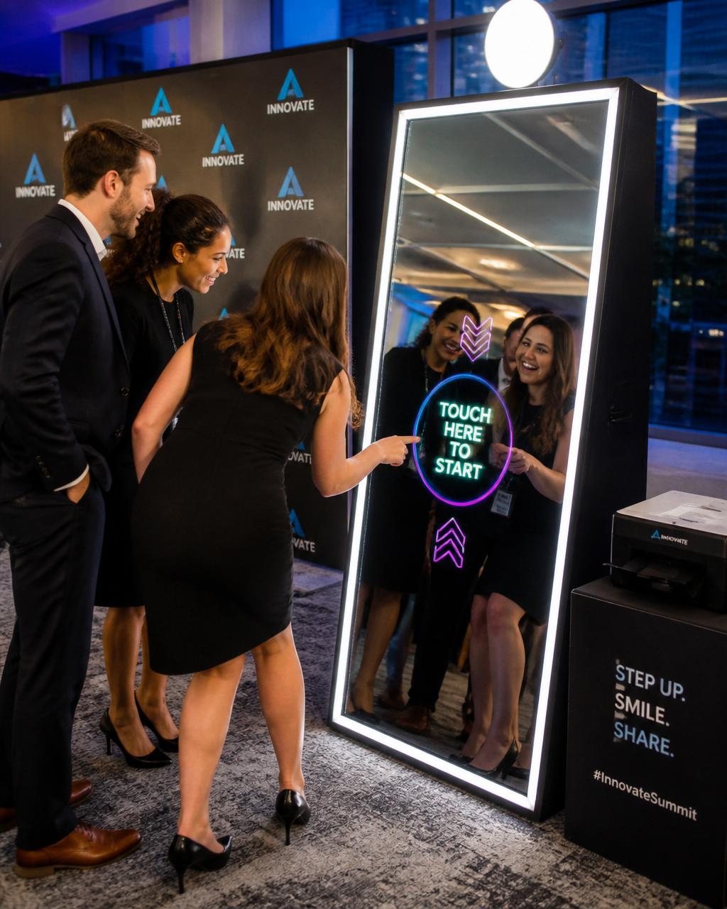 Corporate Events featuring Vibe Haus photo booth, backdrop, and velvet ropes